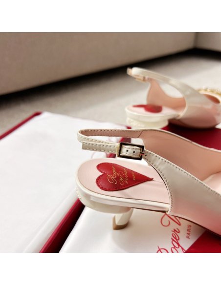 Cheap Reps Roger Vivier Virgule Strass Buckle Slingback Pumps in White Patent Leather
