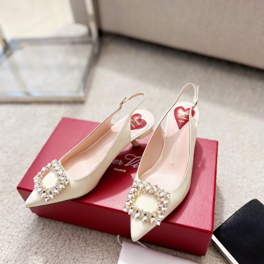 Cheap Reps Roger Vivier Virgule Strass Buckle Slingback Pumps in White Patent Leather