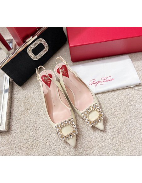 Cheap Reps Roger Vivier Virgule Strass Buckle Slingback Pumps in White Patent Leather