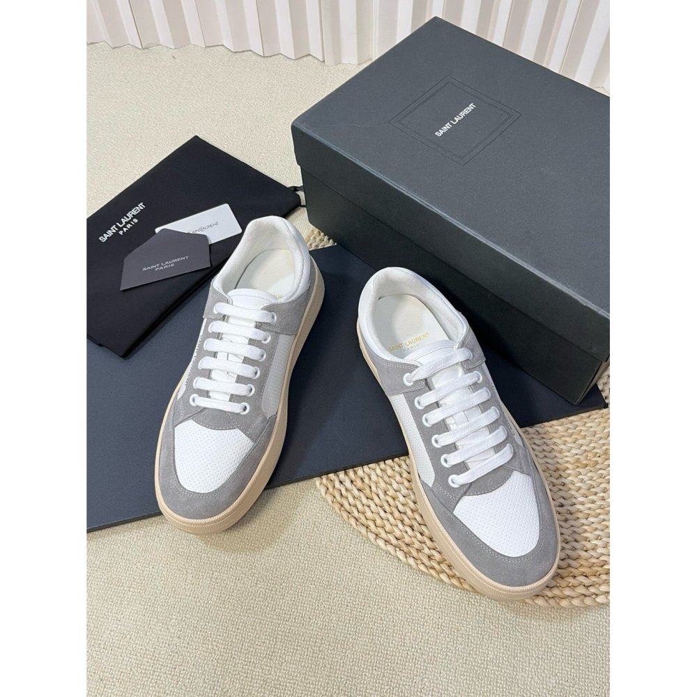 Cheap Reps Saint Laurent Womens SL/61 Sneakers in Grey and White Leather