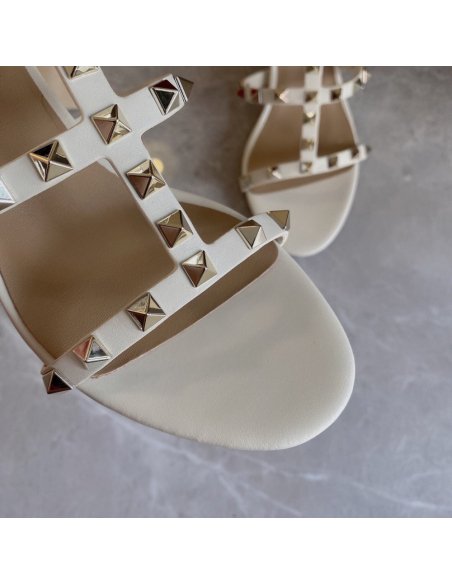 Cheap Reps Valentino Rockstud Ankle Strap Sandals 60mm In White Calfskin
