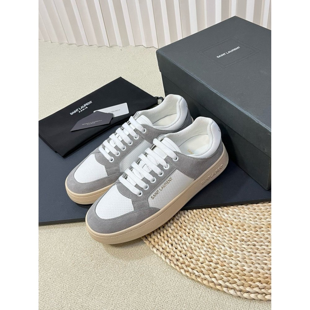 Cheap Reps Saint Laurent Womens SL/61 Sneakers in Grey and White Leather