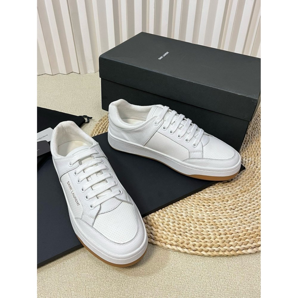 Cheap Reps Saint Laurent Womens SL/61 Sneakers in White Perforated Leather