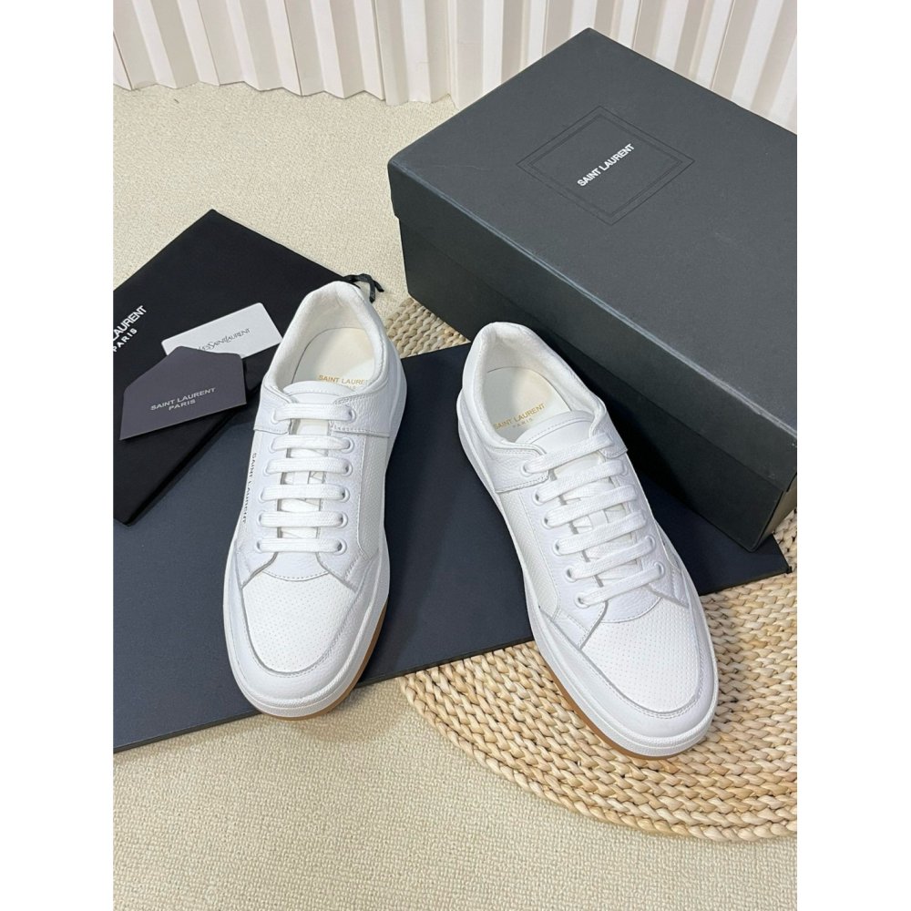 Cheap Reps Saint Laurent Womens SL/61 Sneakers in White Perforated Leather