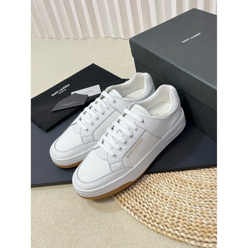 Cheap Reps Saint Laurent Womens SL/61 Sneakers in White Perforated Leather