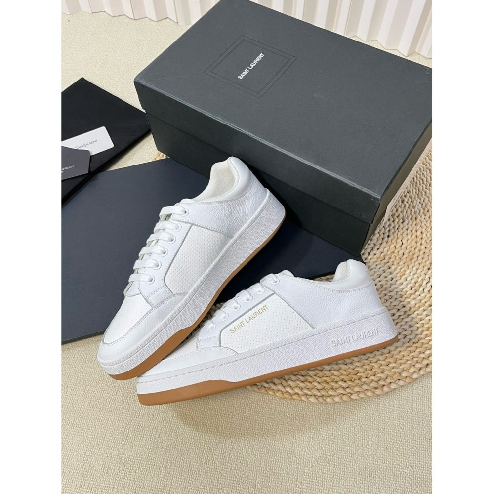 Cheap Reps Saint Laurent Womens SL/61 Sneakers in White Perforated Leather