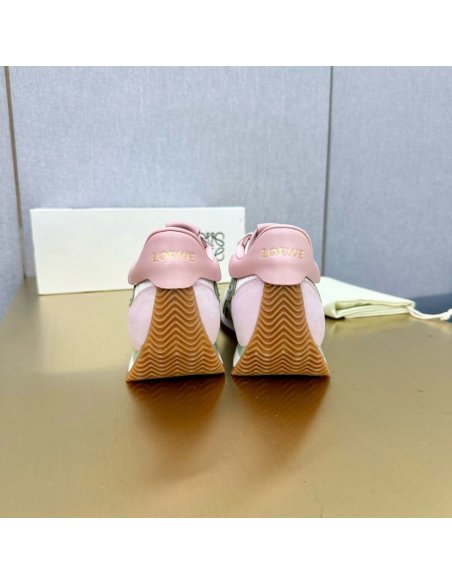 Cheap Reps Loewe Womens Flow Runner Sneakers in White Nylon and Pink Suede
