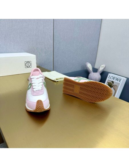 Cheap Reps Loewe Womens Flow Runner Sneakers in White Nylon and Pink Suede