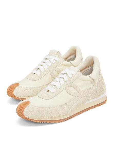 Cheap Reps Loewe Womens Flow Runner Sneakers in White Brushed Suede