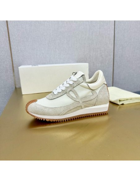Cheap Reps Loewe Womens Flow Runner Sneakers in White Brushed Suede
