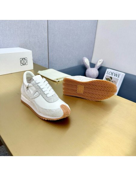 Cheap Reps Loewe Womens Flow Runner Sneakers in White Brushed Suede