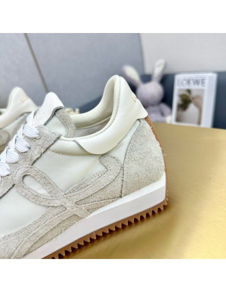 Cheap Reps Loewe Womens Flow Runner Sneakers in White Brushed Suede