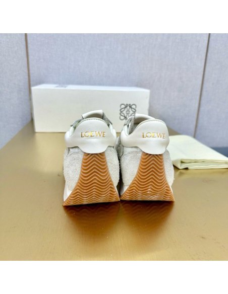 Cheap Reps Loewe Womens Flow Runner Sneakers in White Brushed Suede