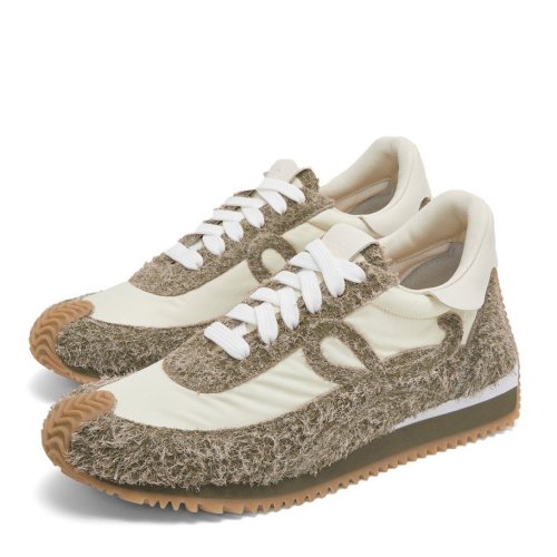 Cheap Reps Loewe Womens Flow Runner Sneakers in Green Brushed Suede