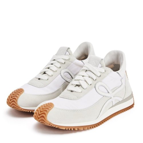 Cheap Reps Loewe Womens Flow Runner Sneakers in White Nylon and Suede