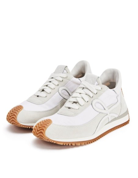 Cheap Reps Loewe Womens Flow Runner Sneakers in White Nylon and Suede
