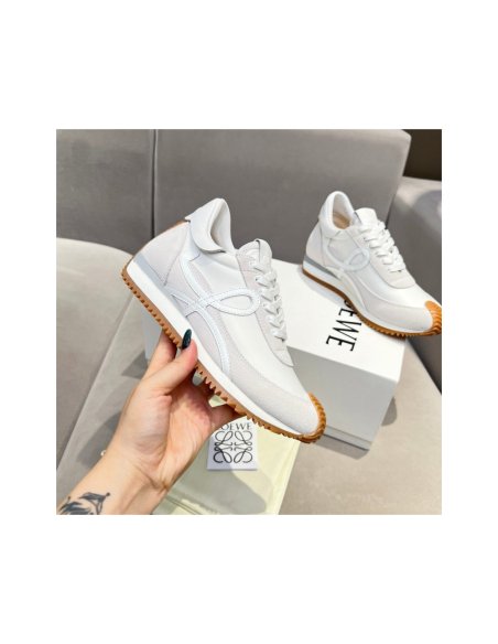 Cheap Reps Loewe Womens Flow Runner Sneakers in White Nylon and Suede