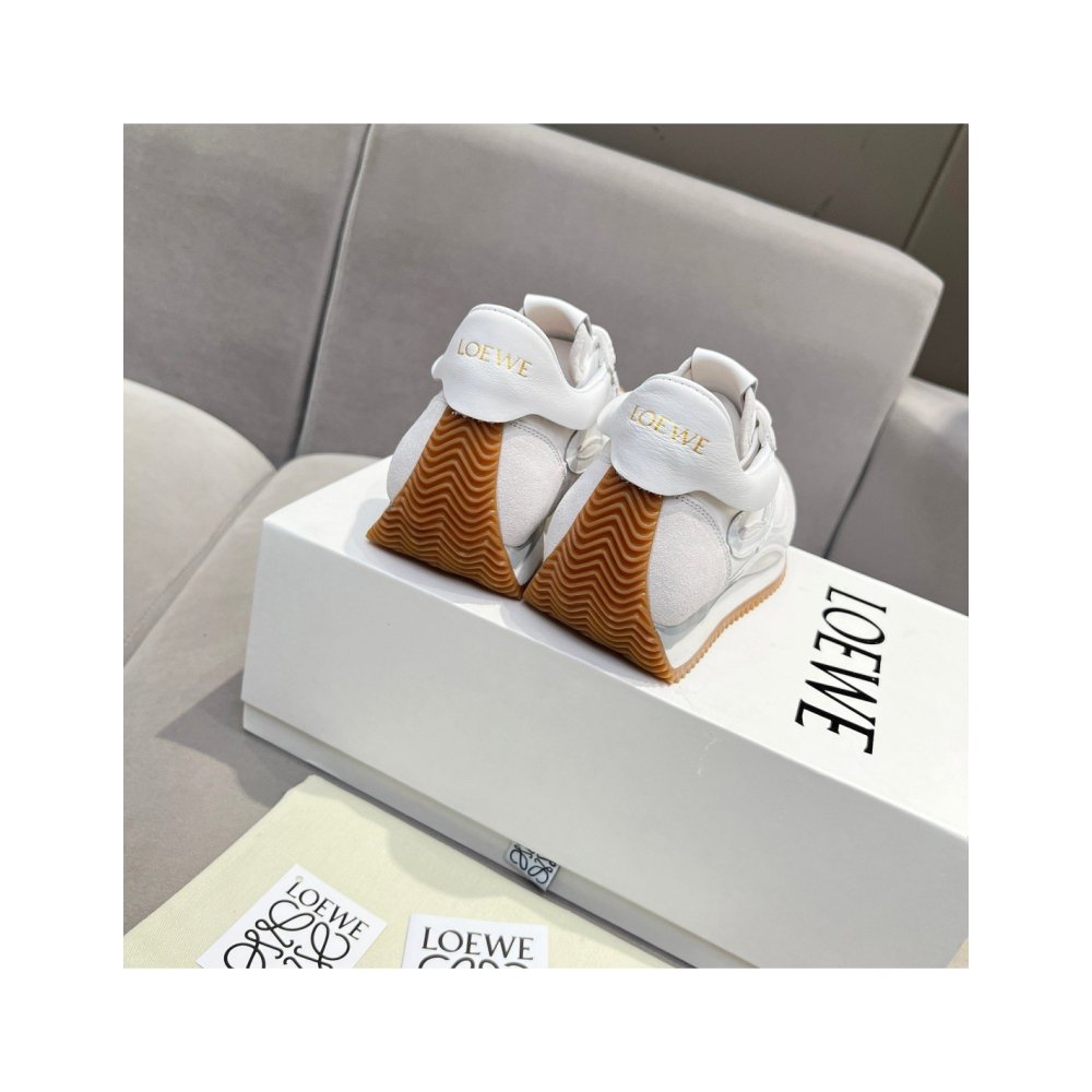 Cheap Reps Loewe Womens Flow Runner Sneakers in White Nylon and Suede