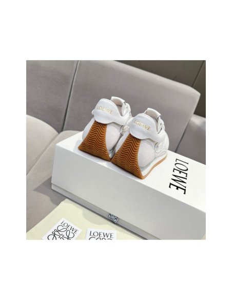 Cheap Reps Loewe Womens Flow Runner Sneakers in White Nylon and Suede