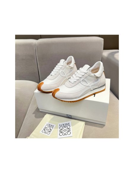 Cheap Reps Loewe Womens Flow Runner Sneakers in White Nylon and Suede