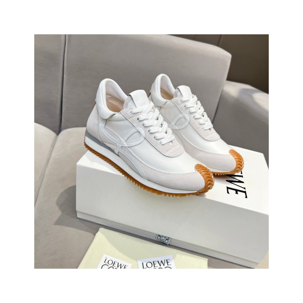 Cheap Reps Loewe Womens Flow Runner Sneakers in White Nylon and Suede