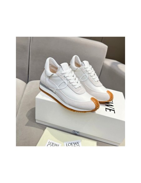 Cheap Reps Loewe Womens Flow Runner Sneakers in White Nylon and Suede