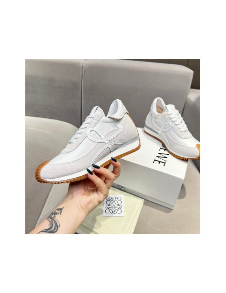 Cheap Reps Loewe Womens Flow Runner Sneakers in White Nylon and Suede