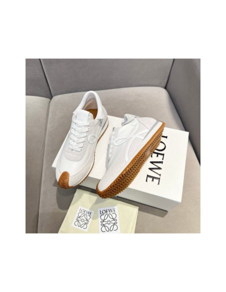 Cheap Reps Loewe Womens Flow Runner Sneakers in White Nylon and Suede