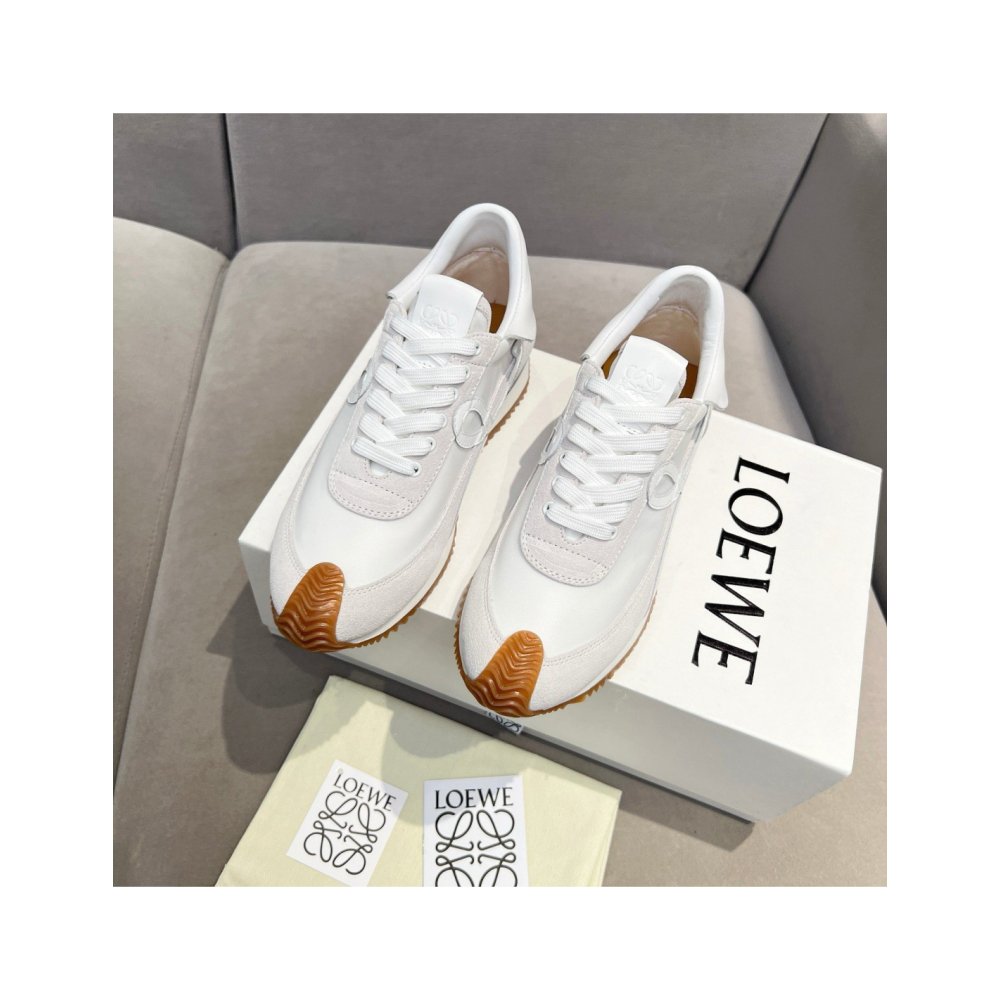 Cheap Reps Loewe Womens Flow Runner Sneakers in White Nylon and Suede