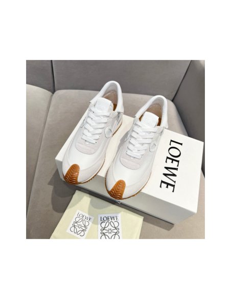 Cheap Reps Loewe Womens Flow Runner Sneakers in White Nylon and Suede