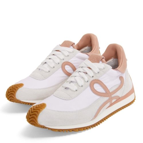 Cheap Reps Loewe Womens Flow Runner Sneakers in White Nylon and Grey Suede