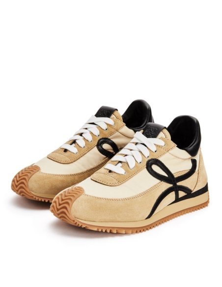 Cheap Reps Loewe Womens Flow Runner Sneakers in Beige Nylon and Suede