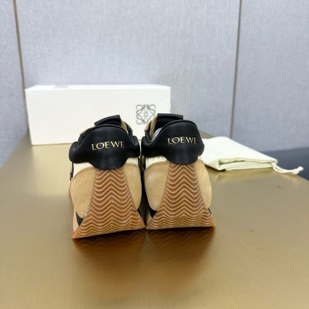 Cheap Reps Loewe Womens Flow Runner Sneakers in Beige Nylon and Suede