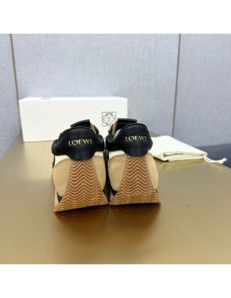 Cheap Reps Loewe Womens Flow Runner Sneakers in Beige Nylon and Suede