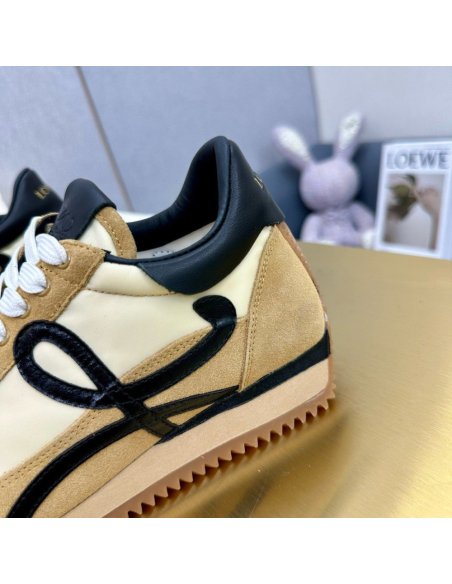 Cheap Reps Loewe Womens Flow Runner Sneakers in Beige Nylon and Suede