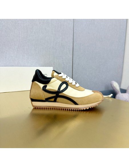 Cheap Reps Loewe Womens Flow Runner Sneakers in Beige Nylon and Suede