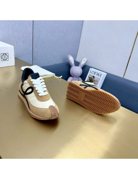 Cheap Reps Loewe Womens Flow Runner Sneakers in Beige Nylon and Suede