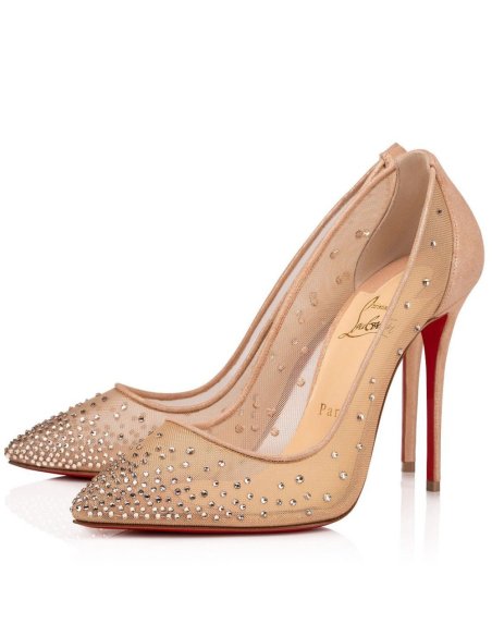 Cheap Reps Christian Louboutin Follies Strass Pumps 100mm In Nude Mesh