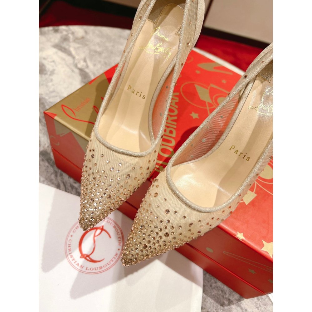 Cheap Reps Christian Louboutin Follies Strass Pumps 100mm In Nude Mesh