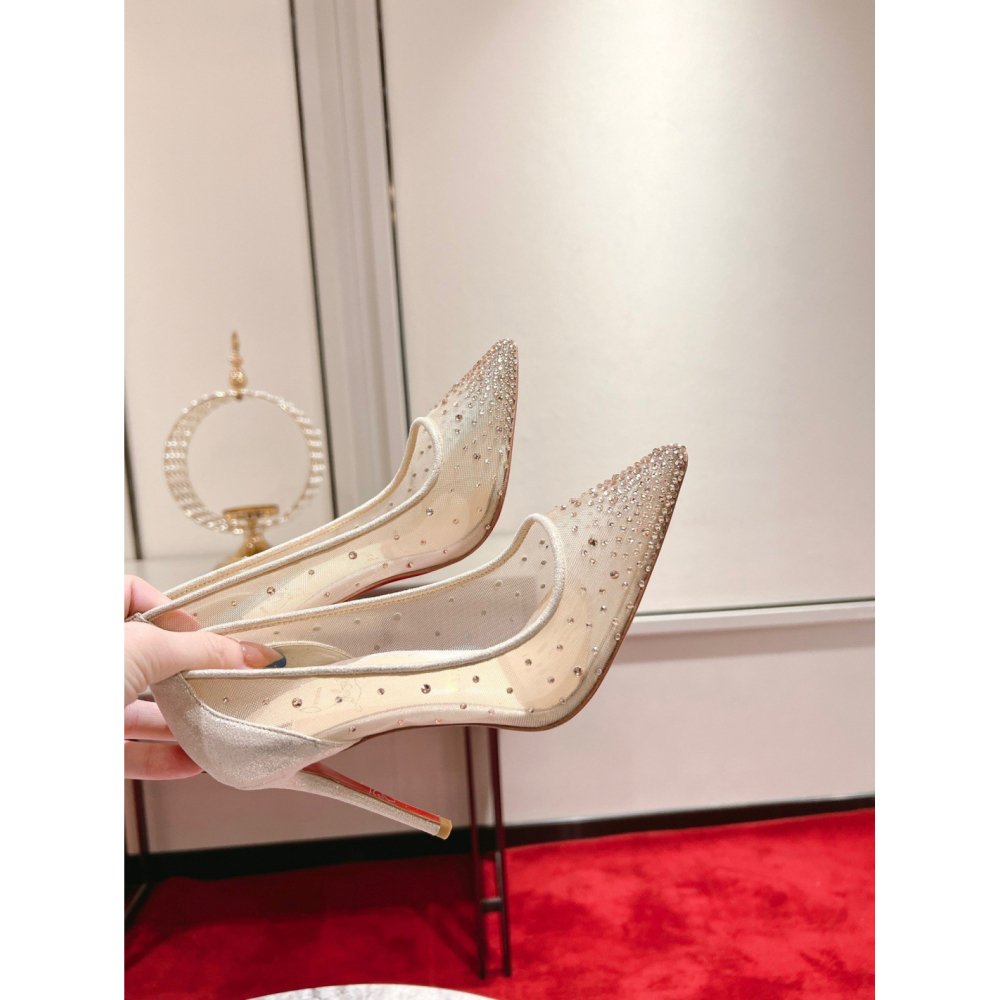 Cheap Reps Christian Louboutin Follies Strass Pumps 100mm In Nude Mesh
