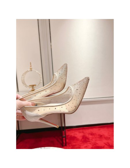 Cheap Reps Christian Louboutin Follies Strass Pumps 100mm In Nude Mesh