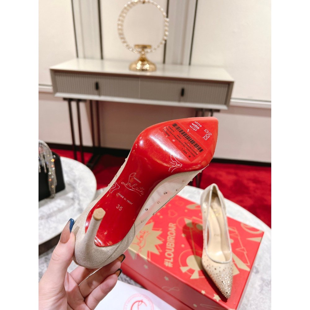Cheap Reps Christian Louboutin Follies Strass Pumps 100mm In Nude Mesh