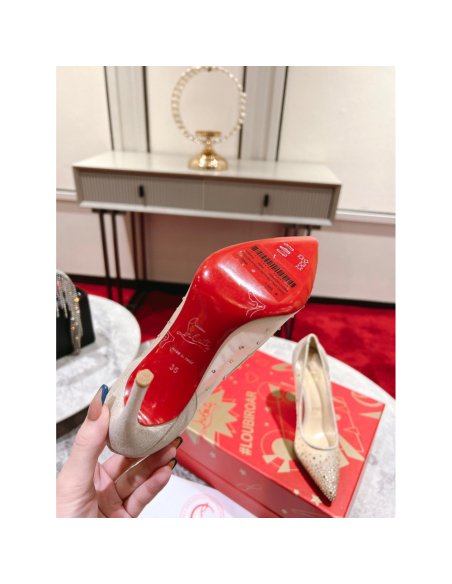 Cheap Reps Christian Louboutin Follies Strass Pumps 100mm In Nude Mesh