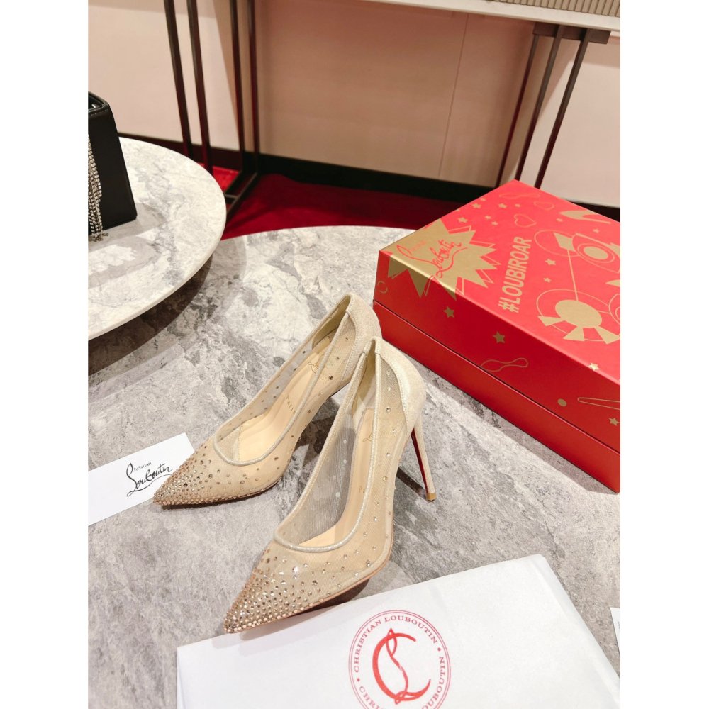 Cheap Reps Christian Louboutin Follies Strass Pumps 100mm In Nude Mesh