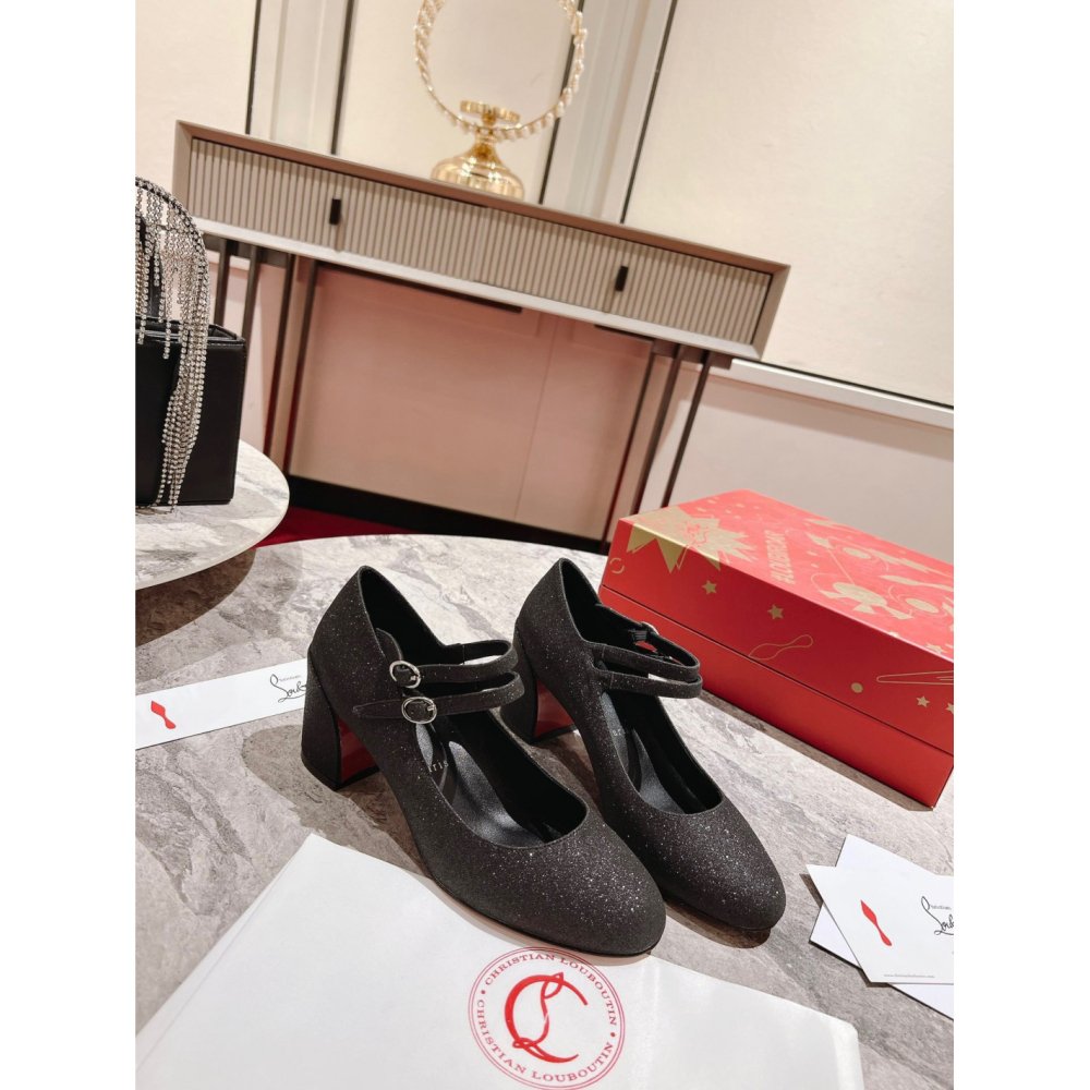 Cheap Reps Christian Louboutin Miss Jane Pumps 55mm In Black Glitter Leather