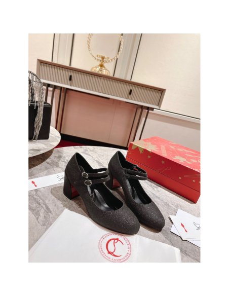 Cheap Reps Christian Louboutin Miss Jane Pumps 55mm In Black Glitter Leather