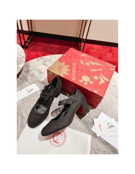 Cheap Reps Christian Louboutin Miss Jane Pumps 55mm In Black Glitter Leather