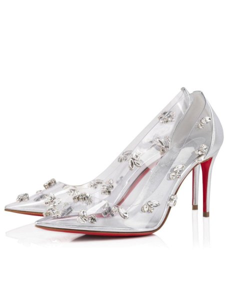 Cheap Reps Christian Louboutin Degraqueenie 85mm Pumps in Silver Leather with Crystals