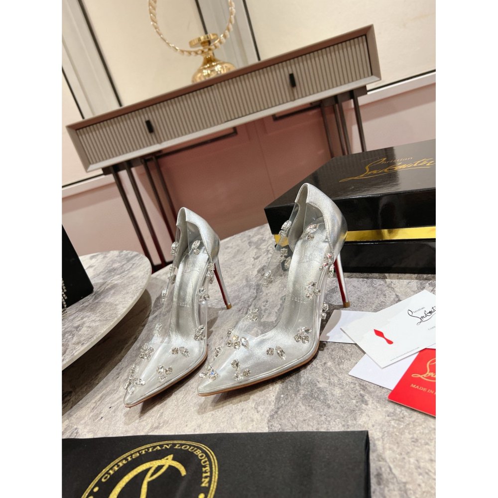 Cheap Reps Christian Louboutin Degraqueenie 85mm Pumps in Silver Leather with Crystals