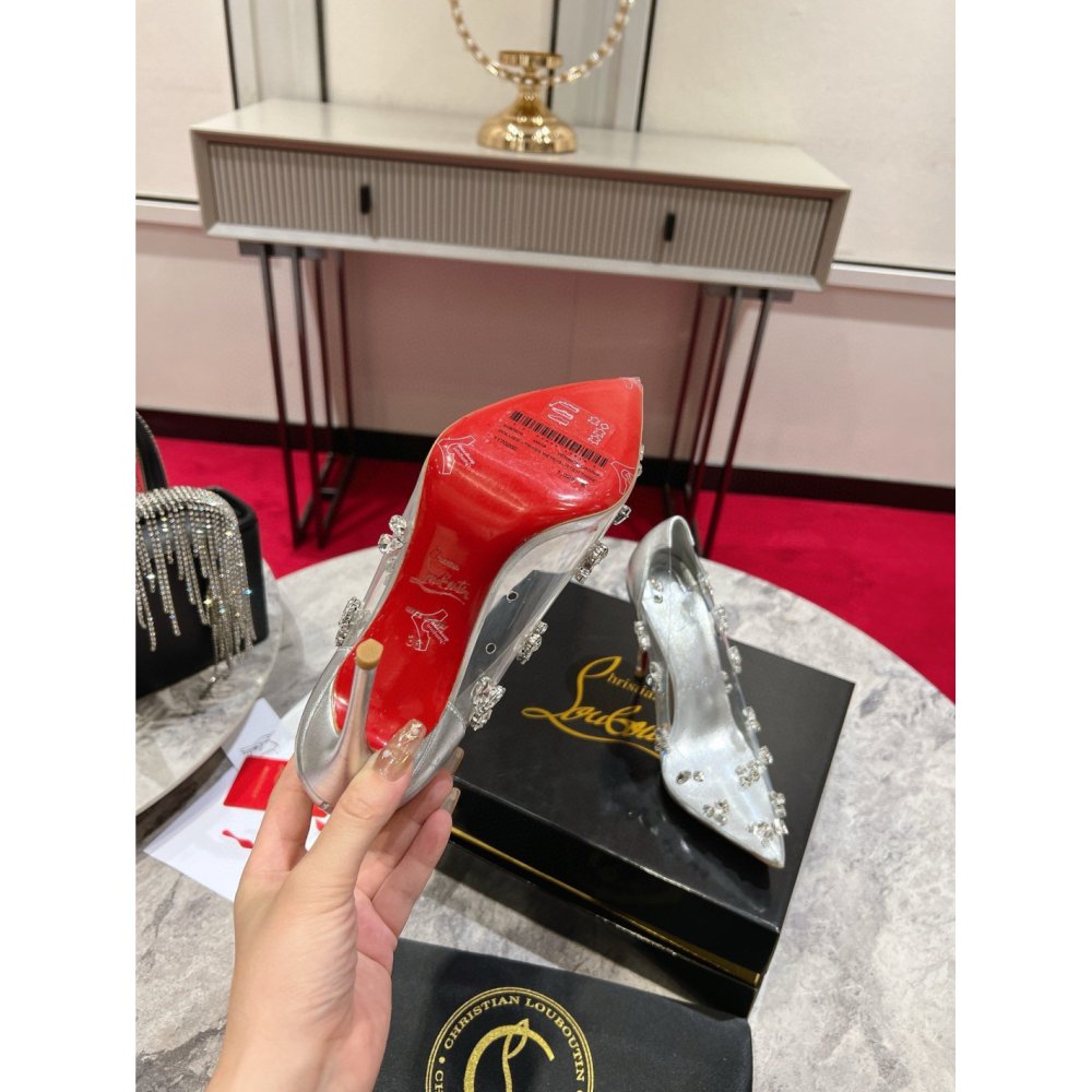 Cheap Reps Christian Louboutin Degraqueenie 85mm Pumps in Silver Leather with Crystals